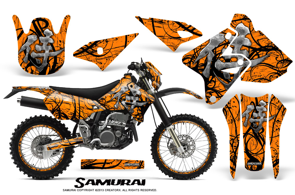 Suzuki DRZ400 Enduro Graphics Kit Samurai Black Orange NP Rims